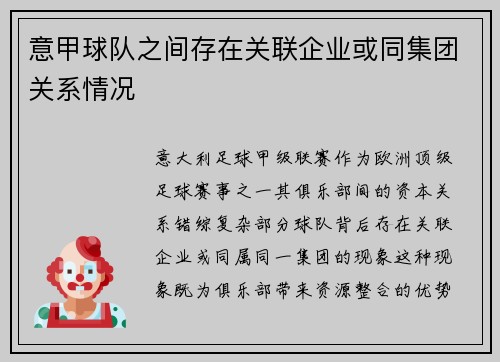 意甲球队之间存在关联企业或同集团关系情况